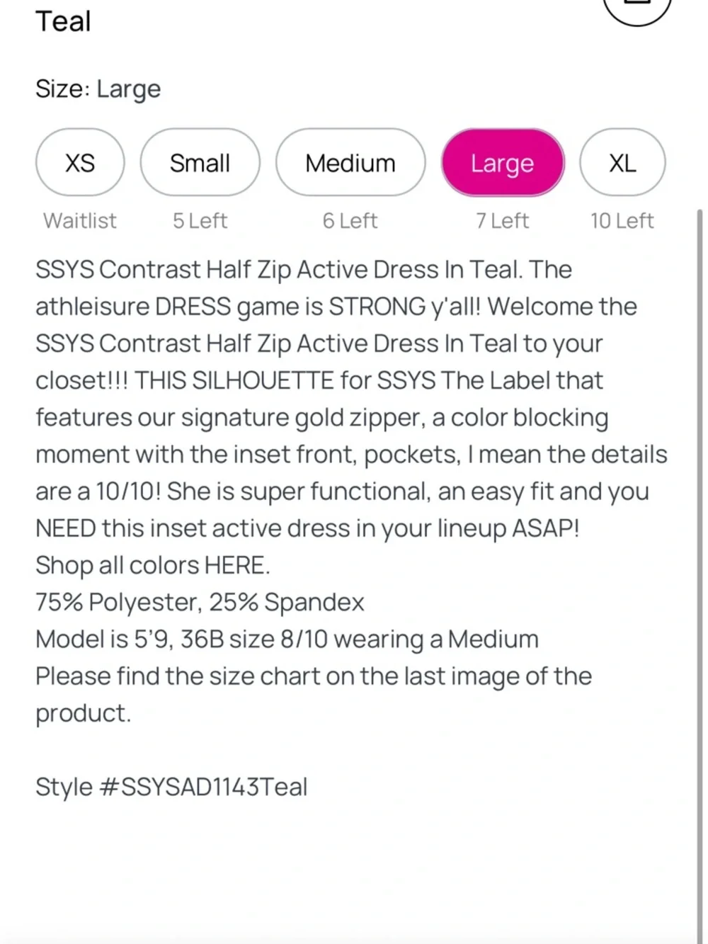 SSYS half zip active dress in teal - Picture 6 of 6